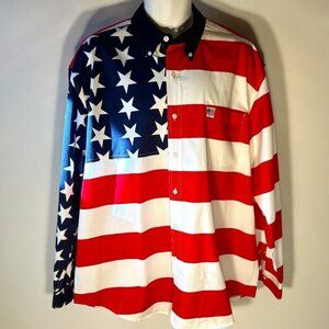 Sun River Men's SZL/L USA Flag Button Down Shirt Patriotic America July 4 Rally